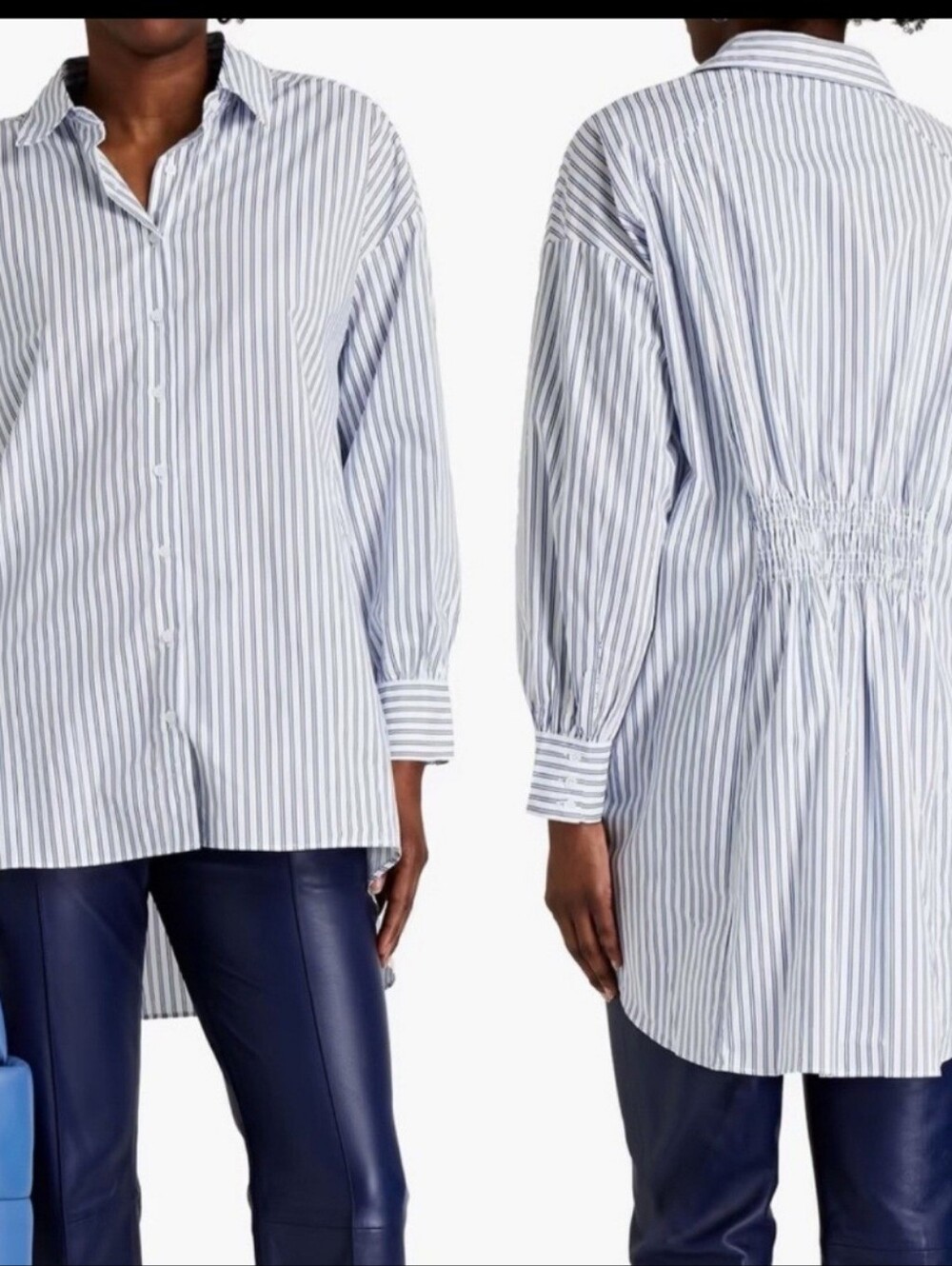 Walter Baker Striped Button Down Shirt  White Navy Blue Oversized Boyfriend.